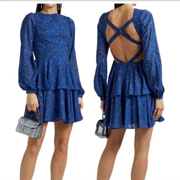 Theia Dresses & Skirts - Love by Theia Blue Ruffle Tiered Strappy Back Cocktail Dress Size 4